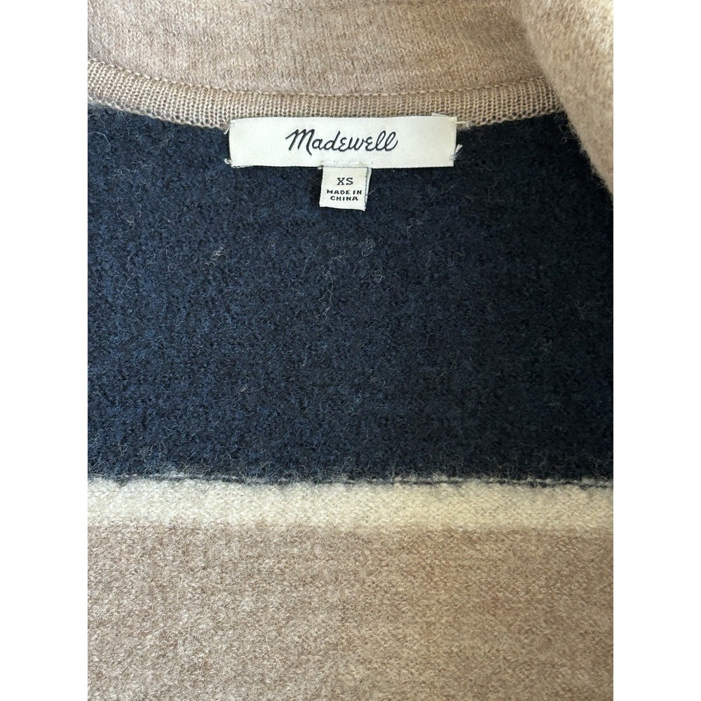 Madewell Ballard Striped Sweater Coat XS Merino Wool Tan Navy Cardigan $198 - Picture 6 of 7